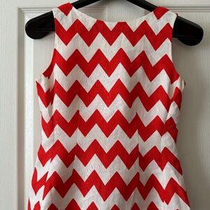 Kate Spade Linen Tatiana Red-White Chevron Peplon Top | Size Small